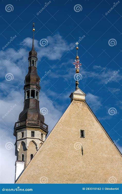 Tallinn, Estonia. Belfry of the City Hall. Weather Vane Old Thomas. Tower of the Old Town Hall ...