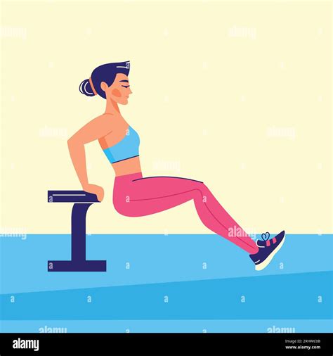 Woman doing reverse push ups using bench black line icon. Pictogram for ...