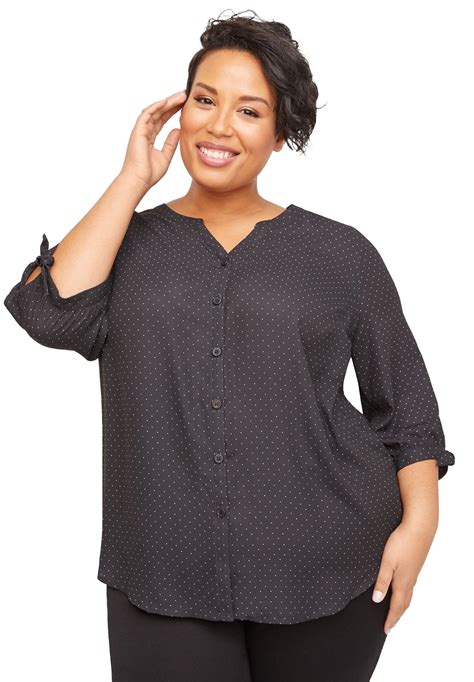 Catherines Women's Plus Size Petite Georgette Buttonfront Tie Sleeve ...