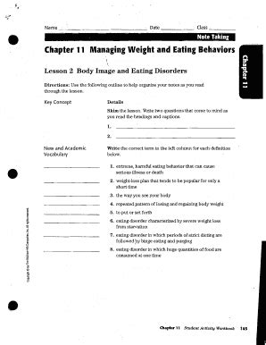 Glencoe Health Chapter 11 Managing Weight And Eating Behaviors - Fill ...