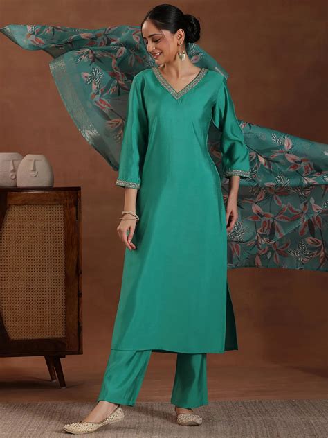 Buy Blue Solid Silk Blend Straight Suit With Dupatta Online at Rs.949 ...