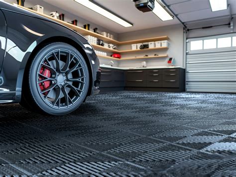 Interlocking Garage Floor Tile System - 30 Pack Tiles Black - Non-Slip ...