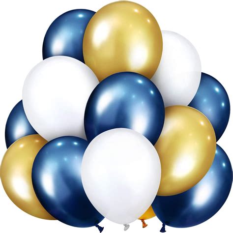 Metallic Balloons Dark Blue,White And Golden Latex For Birthday, Festi ...