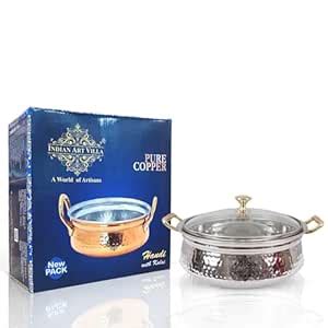 Buy INDIAN ART VILLA Stainless Steel Serving Handi Bowl with Glass Lid ...