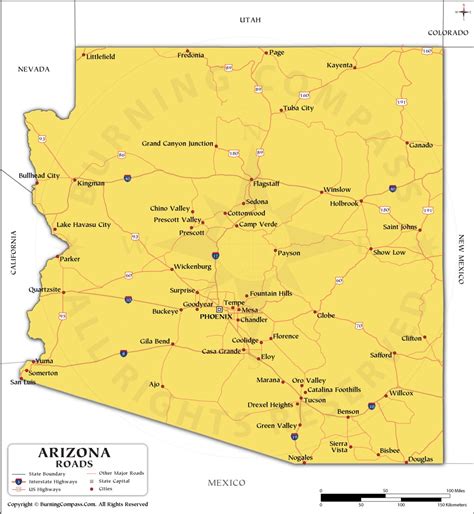 Arizona Road Map with Interstate Highways and US Highways