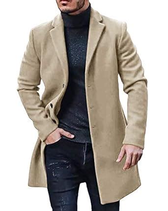 Buy CHROES® Men's Trench Coat Slim Fit Notch Lapel Single Breasted Top ...