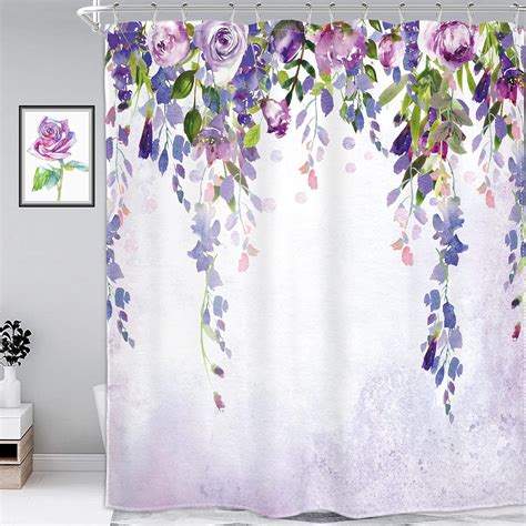 Buy Homewelle Purple Floral Lavender Flower Shower Curtain for Bathroom ...