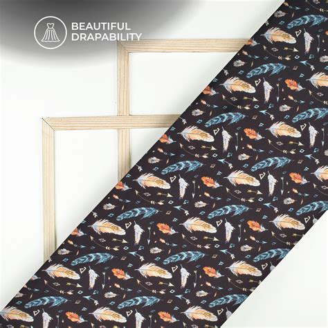 Multi-Color Feather Digital Print Charmeuse Satin Fabric (Width 58 Inc ...