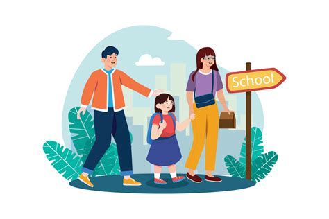 Parents take their children to school Illustration concept on white ...