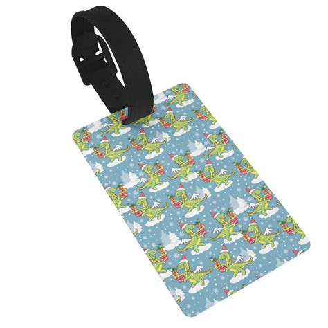 Susaid Dino Christmas Adventure Snowy Blue Print Funny Luggage Tags ...