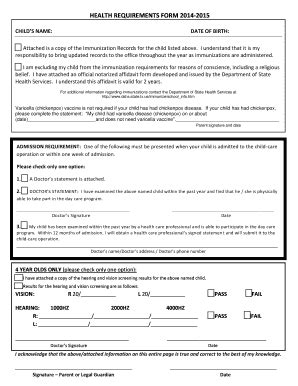 Health Requirements Form - Blank Fillable Template | Fill Out, Print ...