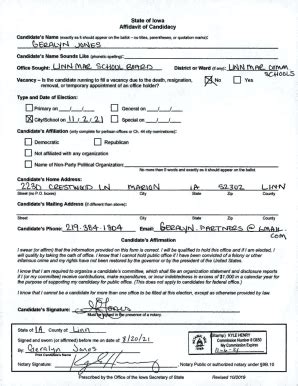 Fillable Online Free Iowa Affidavit of Candidacy Form - PDF179KB1 ...