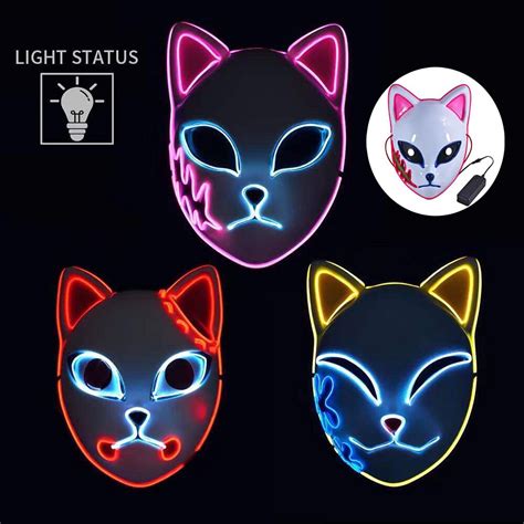 Buy Fox Mask Inosuke Hashibira Mask LED Makomo Sabito Tanjirou Mask ...
