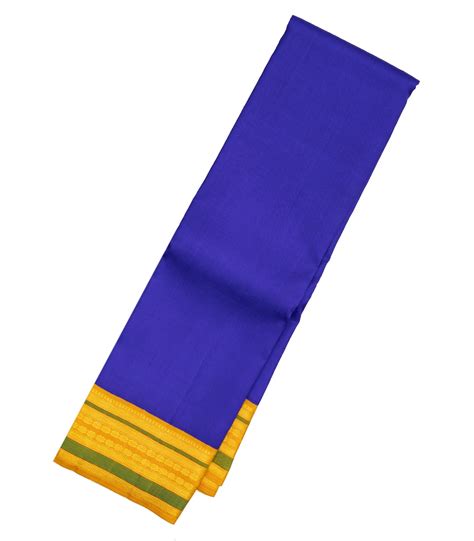 Blue Handloom Korvai Kanchipuram Silk Saree With Mustard Border-KA13076 ...
