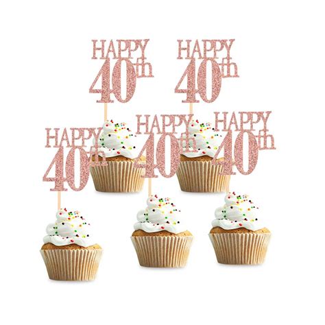 Blumomon 24Pcs 40 Cupcake Toppers Happy 40th Birthday Cake Toppers 40 ...