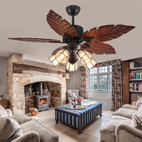 Amazon.com: 52'' Tropical Ceiling Fan with Remote Palm Wooden Leaf ...