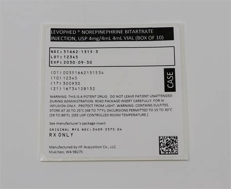 LEVOPHED(R) NOREPINEPHRINE BITARTRATE INJECTION, USP 4mg/4mL 4mL VIAL