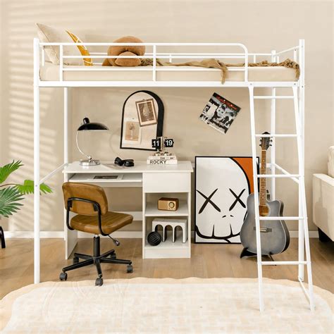 Buy COSTWAY Metal Bunk Bed, Loft Bed Frame with Integrated Ladder ...