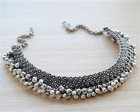 Buy Oxidized Ghungroo German Silver Adjustable Necklace, Afghani BIB ...