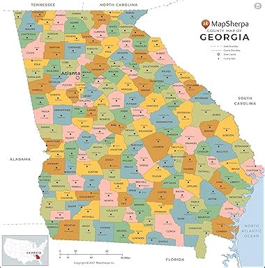 Georgia Counties Map - Standard - 36" x 36.5" Laminated : Amazon.in ...