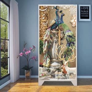 DecorWear 219 cm Almirah sticker roll ReindeerPeacockAlmira wardrobe ...