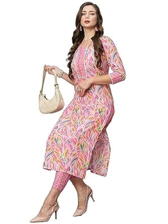 Buy GoSriKi Women's Cotton Blend Floral Straight Kurta with Pant (Pahal ...