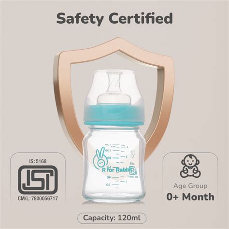 Safe & Hygienic First Feed Glass Baby Bottle (120 ml) R For Rabbit