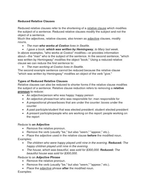 Image result for Reducec Relative Participle Clauses