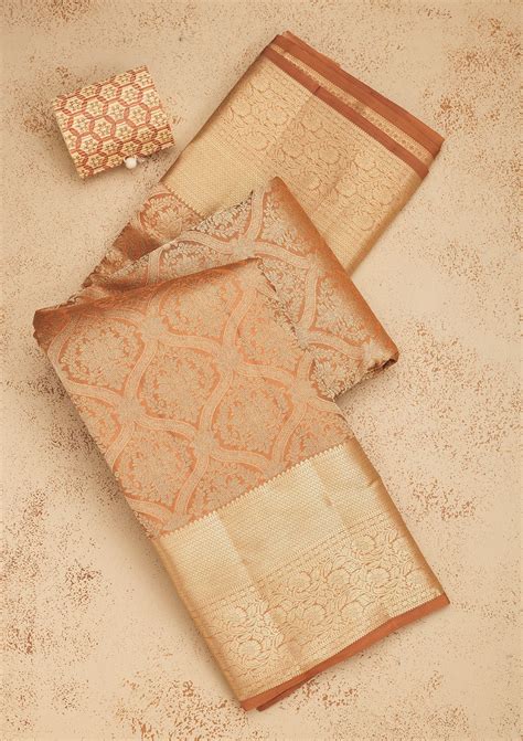 Buy Brown Zariwork Pure Silk Saree - Koskii