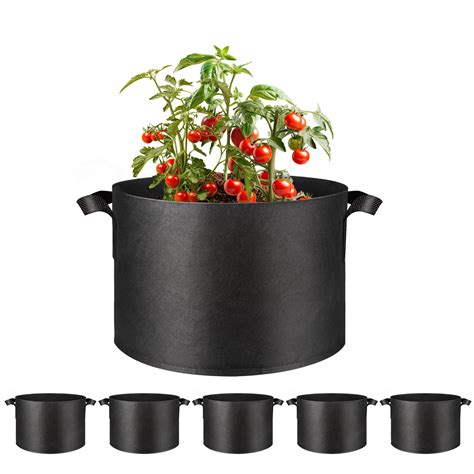 Simple Deluxe Grow Bags 10 Gallon 5 Pack Planter Pots with Handles, Thickened Nonwoven Fabric ...