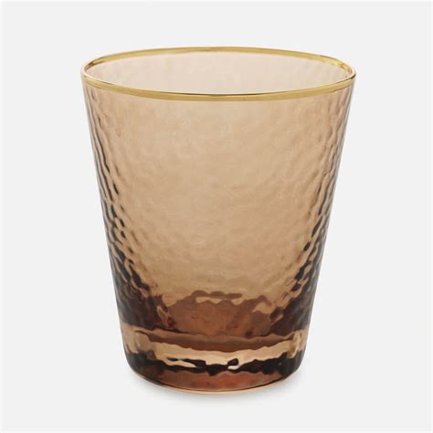 Shop Set of 2 Brown Hammered Drinking Glasses with Gold Rim - at Best ...