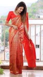 Buy Cute Fellow Woven Kanjivaram Jacquard, Pure Silk Red Sarees Online ...