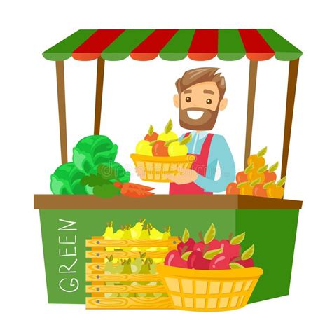 Caucasian Street Seller With Fruits And Vegetables Stock Vector ...