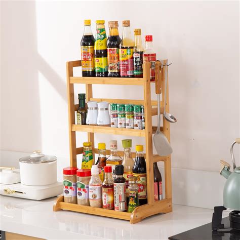 3 Tier Bamboo Spice Rack Organizer for Kitchen Platform Counter Top Ra ...