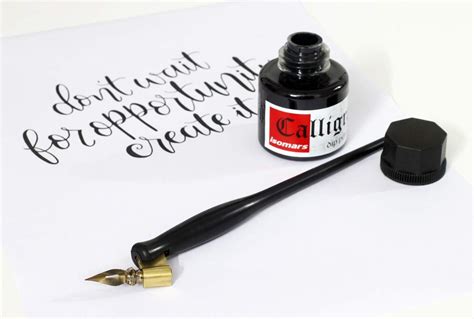 Oblique Dip Pen Holder Set: Brass Flange, Flex Dip Nib, and Black Ink ...