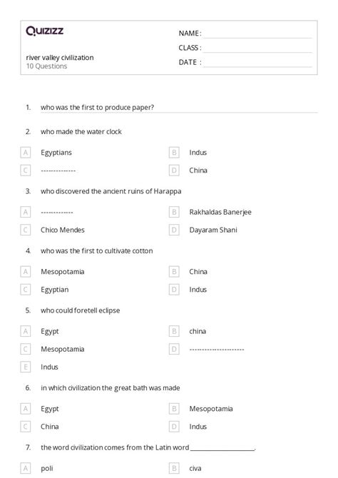 50+ the indus civilization worksheets for 5th Class on Quizizz | Free ...