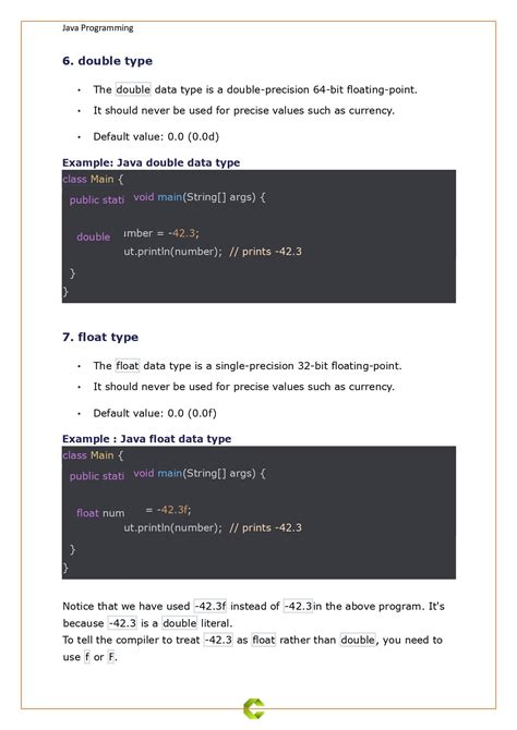 Data Types in Java Sample Programs 的图像结果