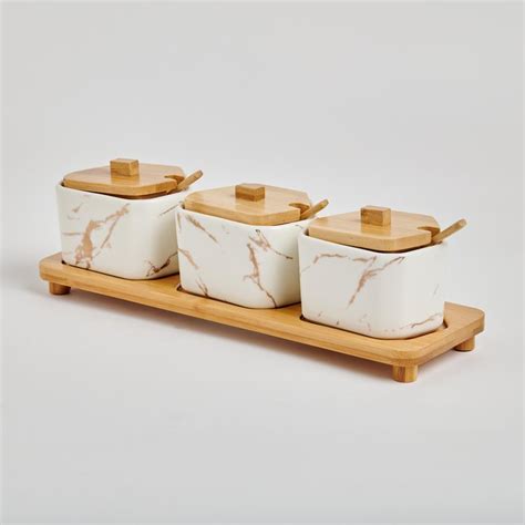 Buy Showstopper Troup Stoneware Canister with Wooden Lid and Platter ...