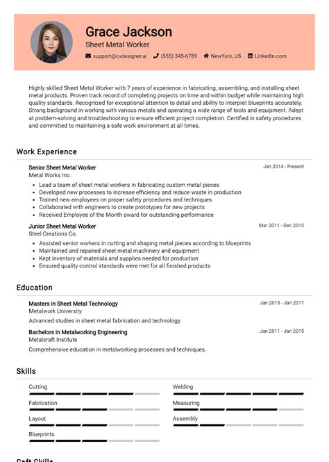 Sheet Metal Worker Resume Example for 2026: Effective CV Writing Tips - CVDesigner.ai