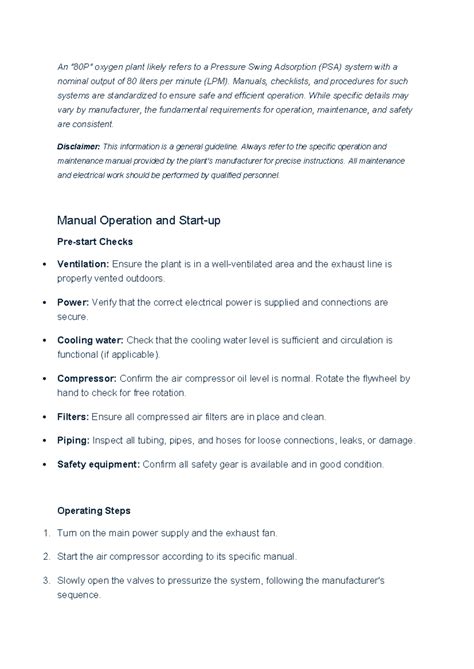 Oxygen Plant Operation & Maintenance Checklists (PSA System) - Studocu