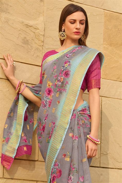 Buy Beautiful Pastel Violet Linen Saree Online | Karagiri