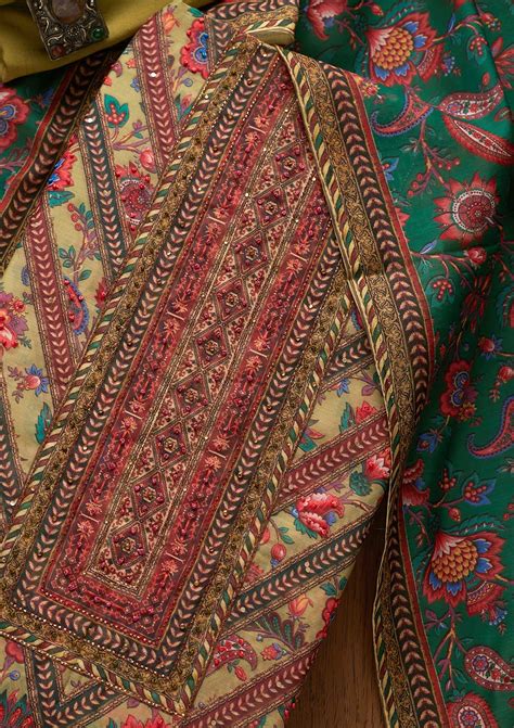 Buy Pista Green Cutdana Chanderi Unstitched Salwar Suit - Koskii