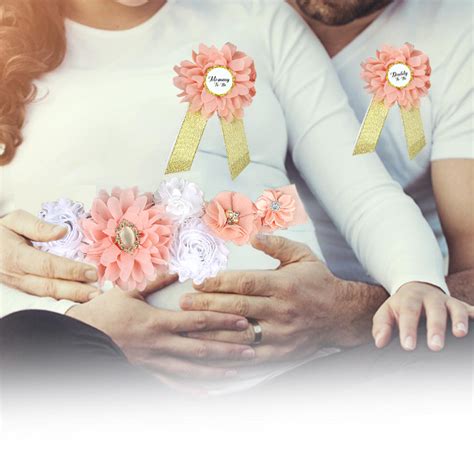 Babymoon Set of 3 Pregnant Mothers Maternity Belt with Mom & Dad Badge ...