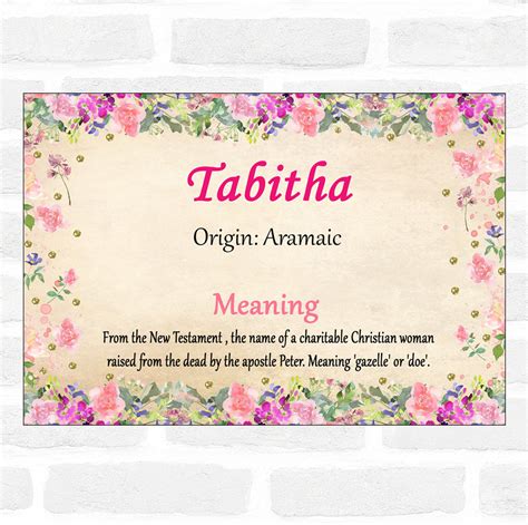 Tabitha Name Meaning Floral Certificate - The Card Zoo
