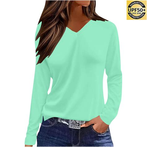 BLCHUNen Long Sleeve Shirts for Women Sun Shirts V Neck Pullover Casual ...