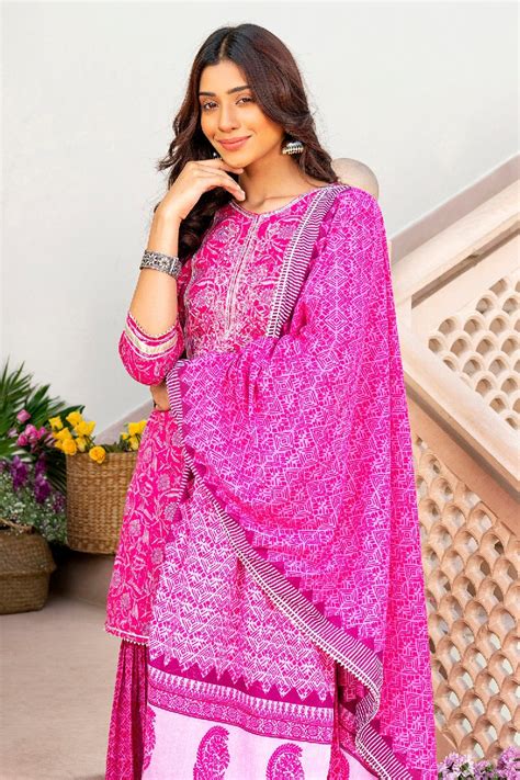 Gulbahar Printed Pink Kurta with Sharara - EverBloom India