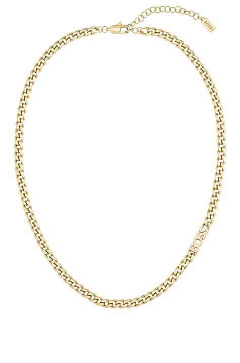 BOSS - Curb-chain logo necklace in gold-tone steel
