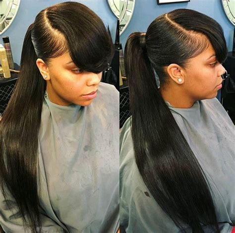 Black Ponytail Hairstyles With Side Bangs