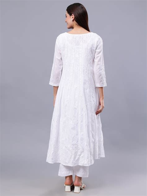 Seva Chikan Hand Embroidered White Cotton Lucknowi Chikankari Anarkali
