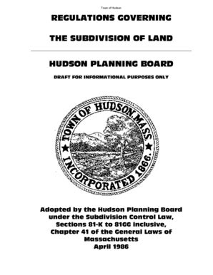 Fillable Online townofhudson Regulations Governing Subdivision Control ...